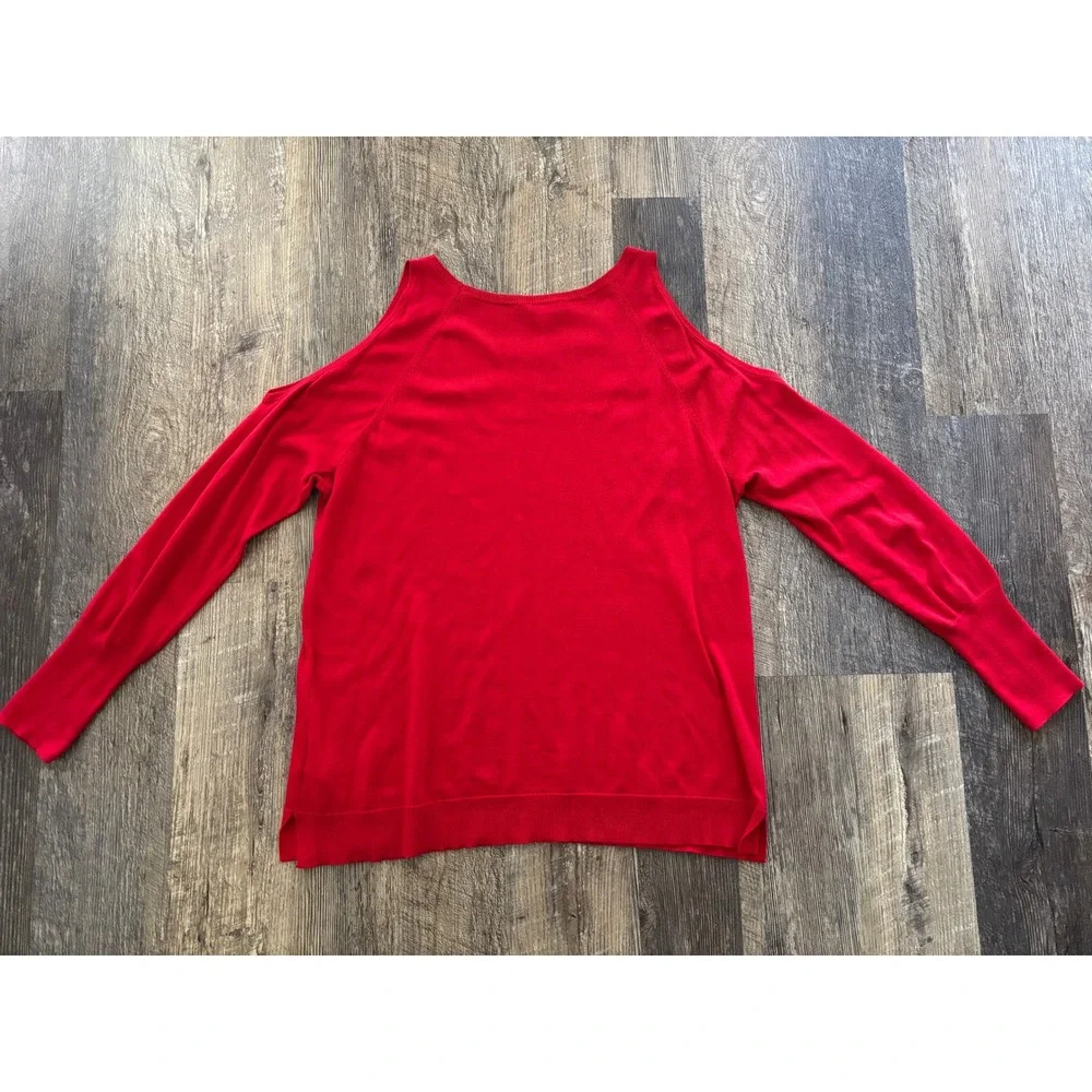 Vince Camuto Red Cold Shoulder‎ Sweater Long Sleeve Cotton Blend Medium
